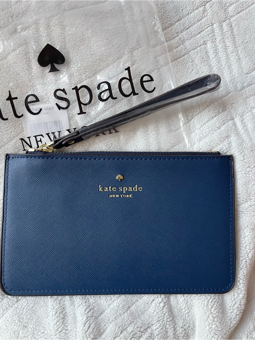 kate spade navy blue wristlet wallet